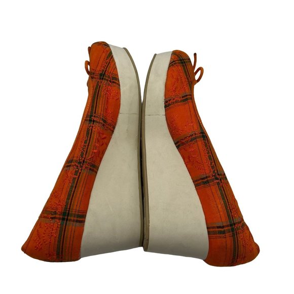 Womens Size 10 Wedge Slip On Fabric Orange Plaid NEW - Picture 5 of 11